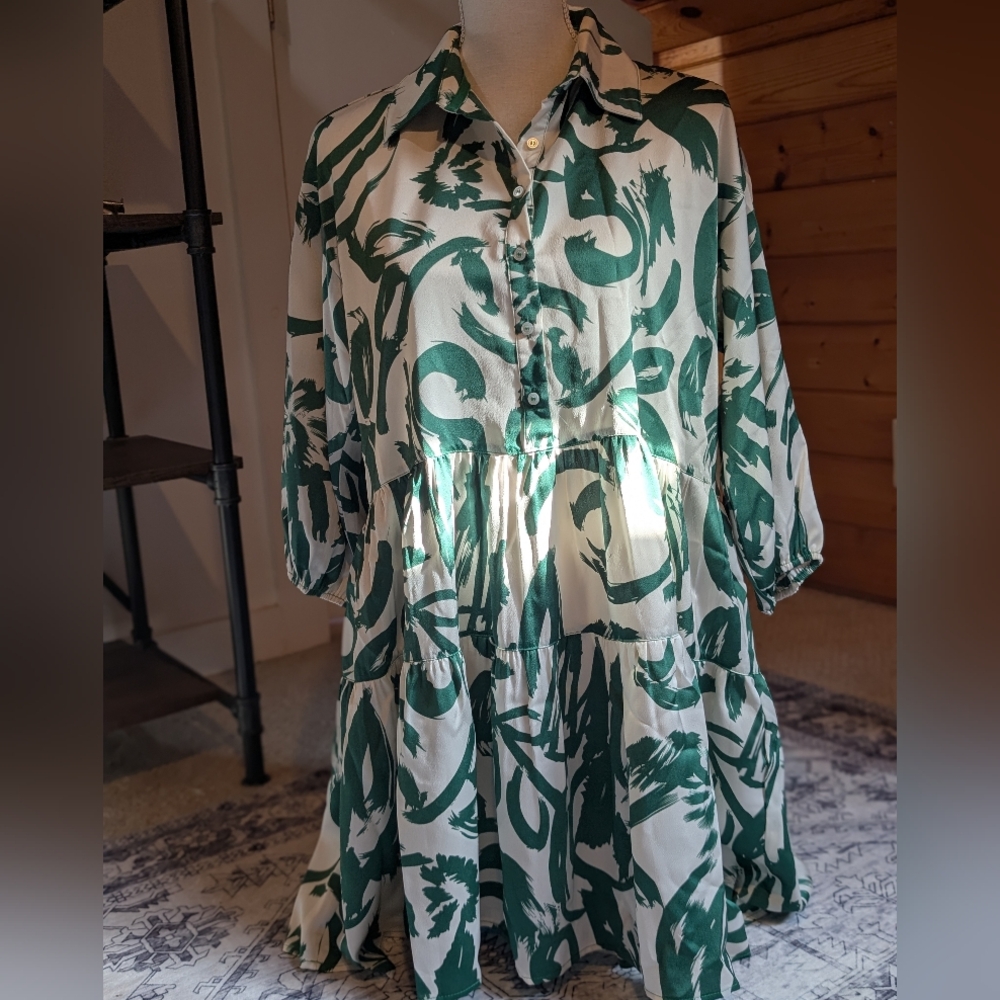 Lovely Melody Green & White Colorful Mini Dress NWT